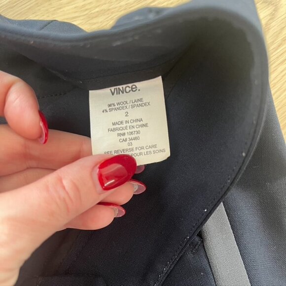 Vince Leather Trim Wool Pants Trousers Straight Leg Navy Green Women's Size 2 - Picture 10 of 11